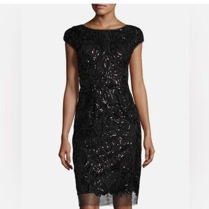 Vera Wang Black Sequin Sheath Dress Size 2